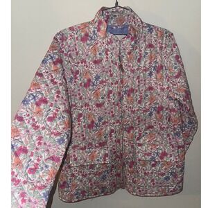 BAGATELLE COLLECTION Floral Quilted Jacket Women's Size L Pink Blue Orange